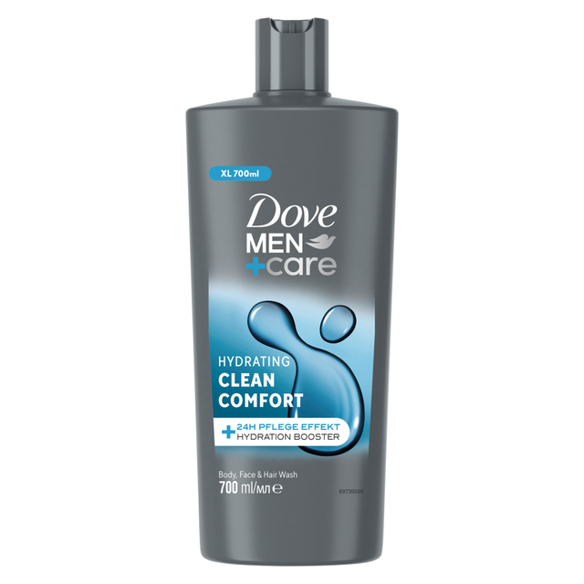 Dove Men + Care Hydrating 3-in-1 Hair, Face and Body Wash in Clean Comfort, 700ml for a Refreshing All-In-One Cleanse