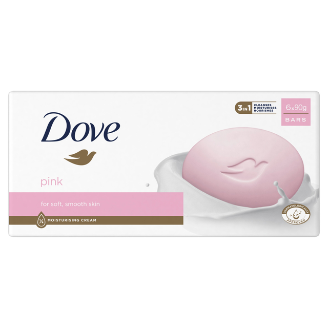 Dove Beauty Bar Pink - 6 Pack of 90g Moisturizing Body Soap with Gentle Cleansing for Soft Skin in the Bath & Shower Category.