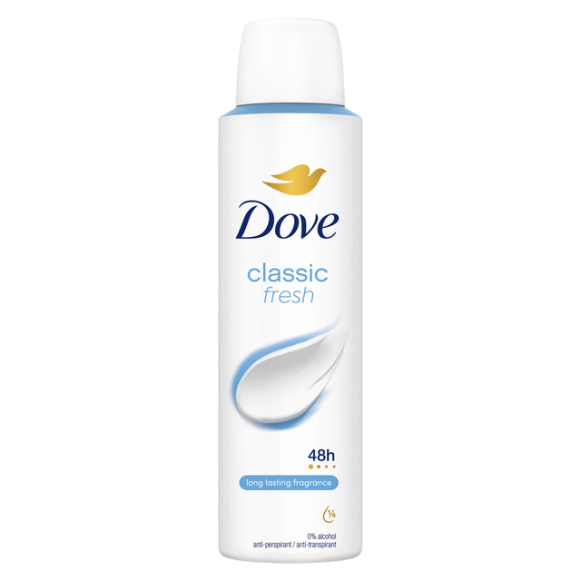 Dove Anti-Perspirant Deodorant Spray - Classic Clean Scent, 24 Hour Odor and Wetness Protection, 150ml