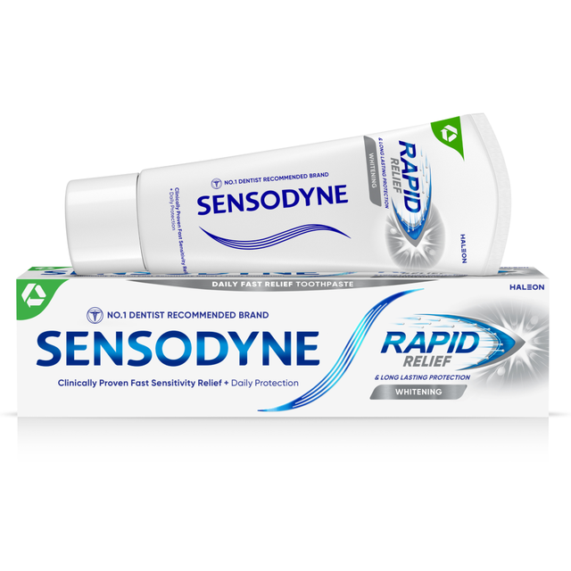 Sensodyne Rapid Relief Whitening Toothpaste for Sensitive Teeth - 75ml Tube, Enamel Strengthening & Pain Relief