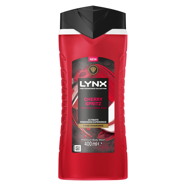 Lynx Fine Fragrance Collection Premium Body Wash In Cherry Spritz Scent for men, 400ml For A Refreshing Shower Experience