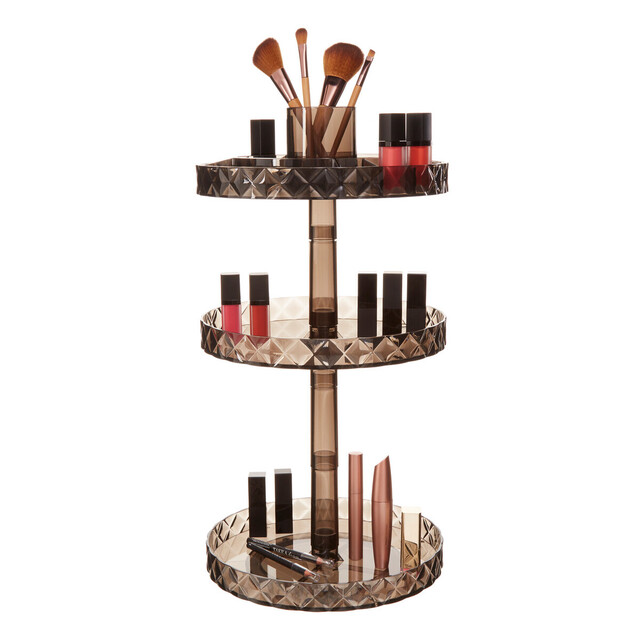 Maison by Premier Home Storage Three Tier Revolving Black Cosmetic Organiser for Makeup, Brushes, and Vanity Essentials