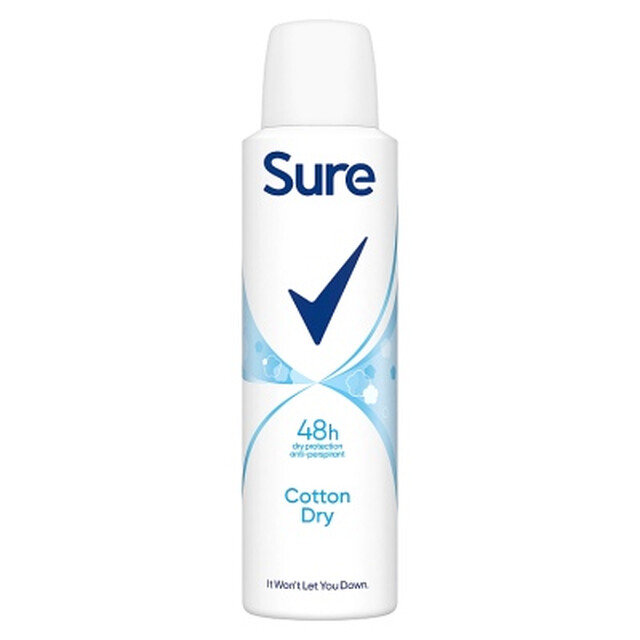 Sure Personal Care Deodorant & Antiperspirant Spray Cotton Fresh 150ml – Long-Lasting Protection and Refreshing Fragrance
