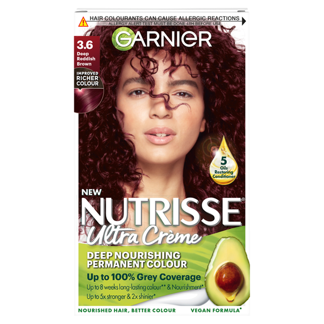 Garnier Hair Colourants Nutrisse Permanent Hair Dye 3.6 Deep Reddish Brown for Rich, Long-Lasting Deep Reddish Tone