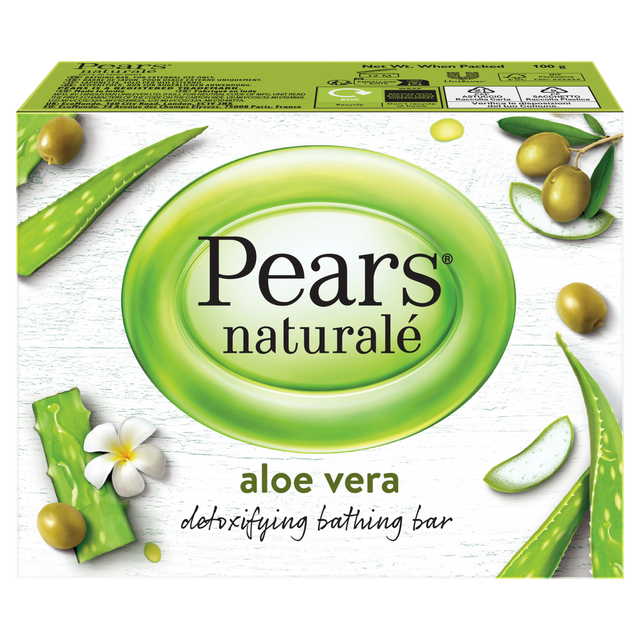 Pears Aloe Vera Detoxifying Bathing Bar, 100g - Natural Soap for Deep Cleansing & Refreshing Shower or Bath