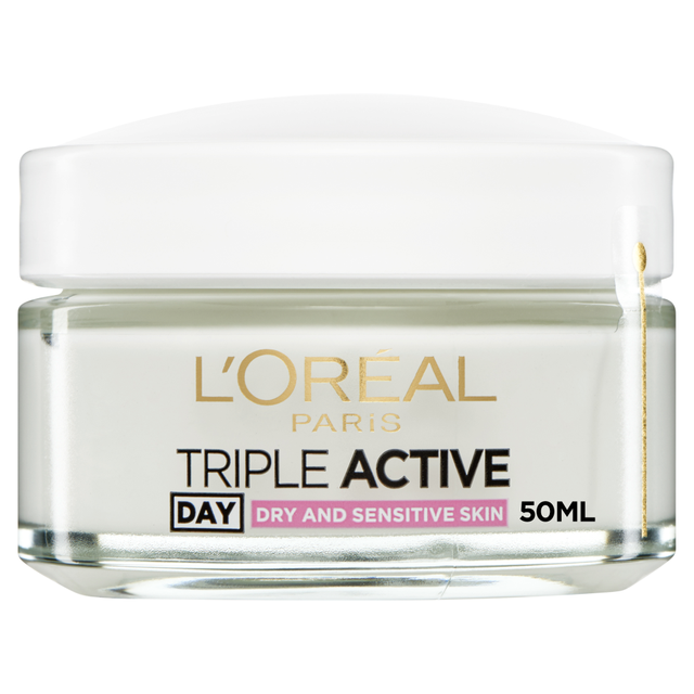 L'Oréal Paris Triple Active Day Moisturiser for Dry and Sensitive Skin, 50ml - Face Cream for Daily Hydration & Soothing Care