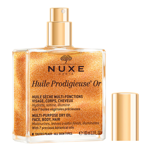 Nuxe Huile Prodigieuse Shimmering Multi-Purpose Dry Oil 100ml: Golden Shimmering Dry Oil for Face, Body & Hair