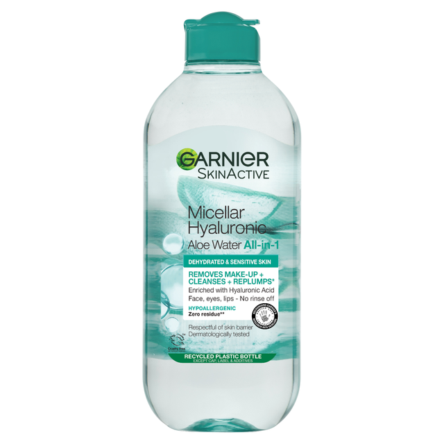 Garnier Micellar Hyaluronic Aloe Water Facial Cleanser 400ml - Soap-Free Makeup Remover & Hydrating Face Wash for Dehydrated Skin