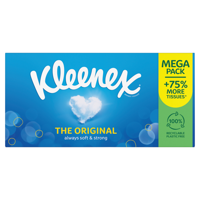 Kleenex Facial Tissues Mega Box: 112 Sheets per Box. The Original and Trusted Tissues for Your Home Comfort.