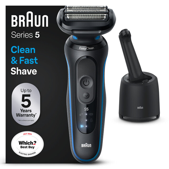BRAUN Series 5 Foil Electric Shaver w/ SmartCare Center | Wet & Dry Waterproof Design for men, 50 Min Cordless
