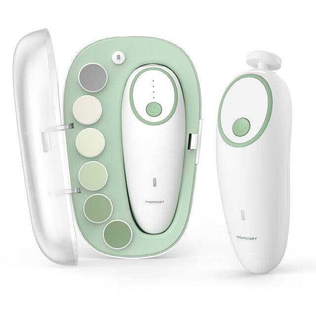 Momcozy Baby Electric Nail File Trimmer: Rechargeable with 7 Grinding Pads & LED Light for Gentle 360° Baby Nail Care