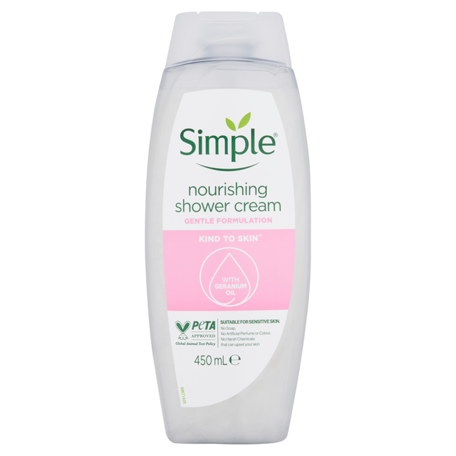 Simple Shower Cream: Nourishing Body Wash for Sensitive Skin. Kind to Skin, 450ml Bottle for a Gentle & Hydrating Cleanse.