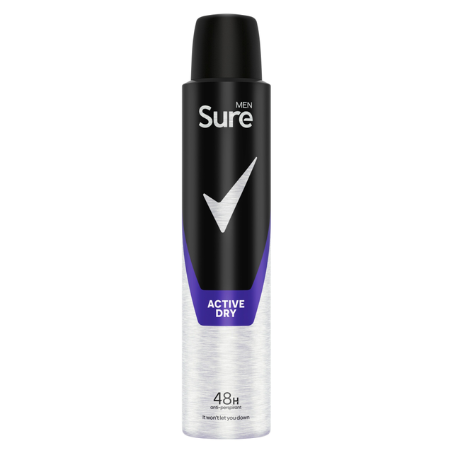 Sure Anti-Perspirant Aerosol for men, Active Dry Formula for 48-Hour Protection, Long-Lasting Freshness, 200ml