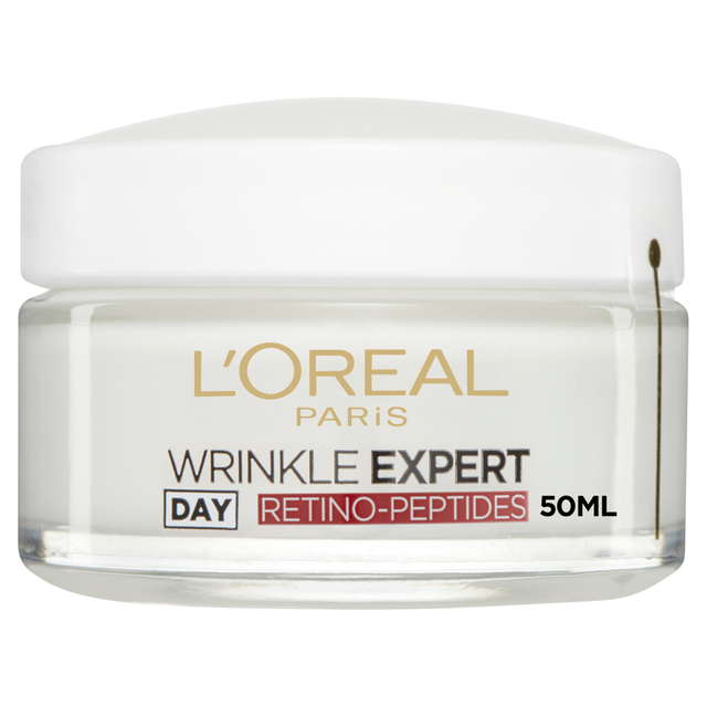 L'Oreal Paris Anti-Aging Moisturizer: Wrinkle Expert 45+ Retino-Peptides Day Cream, 50ml for Mature Skin.