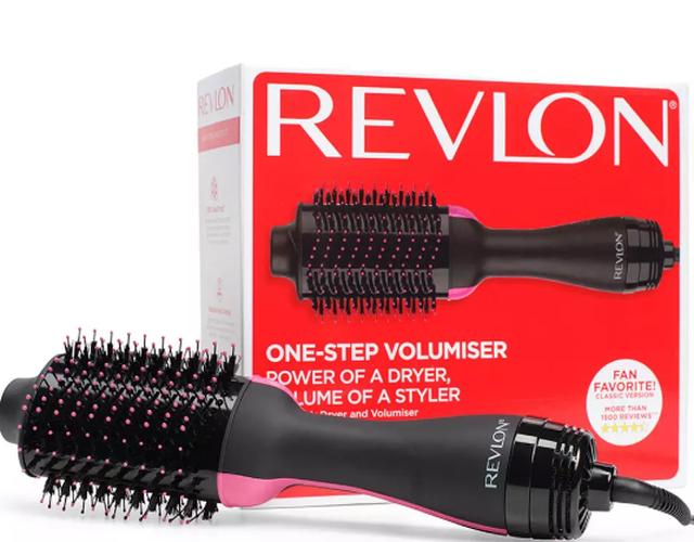 Revlon Hair Dryer Volumiser | 2-in-1 Hot Air Styling Brush for Mid to Long Hair, Classic Black/Pink Design