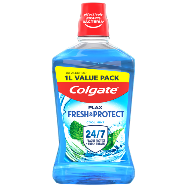 Colgate Plax Cool Mint Alcohol Free Mouthwash for Daily Oral Hygiene & Fresh Breath Care - 1 Litre Bottle