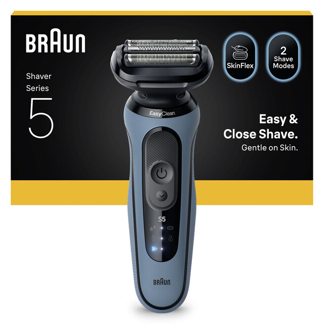 BRAUN Series 5 Men's Electric Shaver, 100% Waterproof Wet & Dry Shaver with 50min Cordless Runtime in Azure