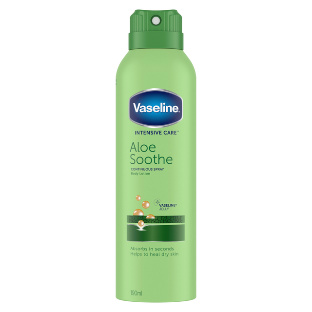 Vaseline Personal Care Aloe Soothe Spray Moisturiser | 190ML Hydrating Body Lotion for Dry & Sensitive Skin, Fast Absorbing