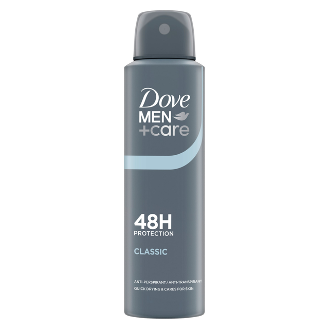Dove Men+Care Deodorant Spray and Aerosol Anti-Perspirant Classic 150ml Long-Lasting Freshness and Sweat Protection