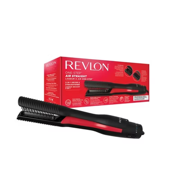 Revlon Hair Straightener One Step Air 2-in-1 Drying & Styling Tool with Ceramic Plates, Digital Controls, Black/Red, RVDR5330UK