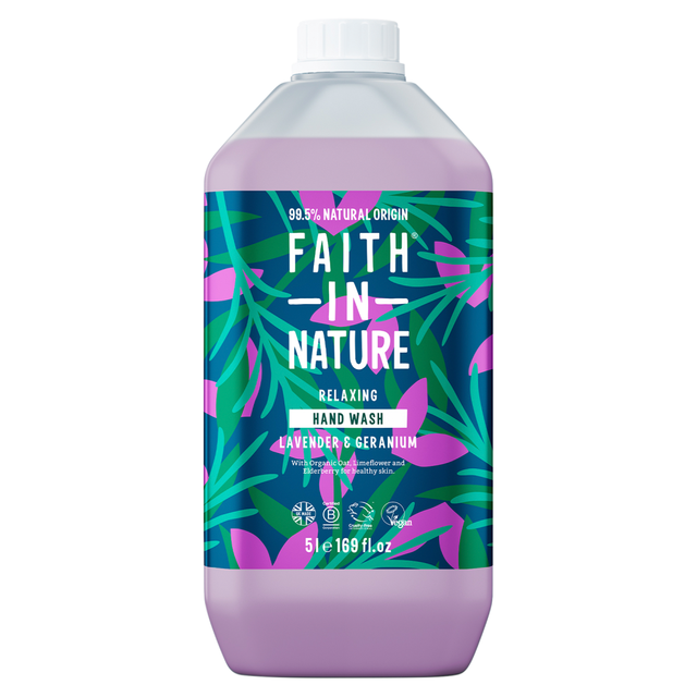 Faith In Nature Lavender & Geranium Hand Wash 5L | Scented Liquid Soap for Gentle Cleaning & Moisturizing