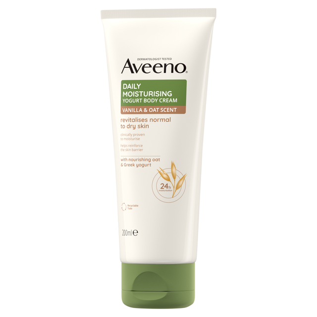 AVEENO Body Cream: Vanilla & Oat Scent Daily Moisturising Yogurt Body Lotion for Dry Skin Care, 200ml