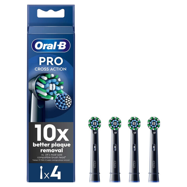 Oral-B Pro Cross Action Replacement Electric Toothbrush Heads, 2-Minute Timer Compatible, 4-Pack, Black