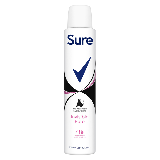 Sure Anti-Perspirant Aerosol Deodorant Spray 200ml – Invisible Pure Formula for Long-Lasting Freshness and Sweat Protection