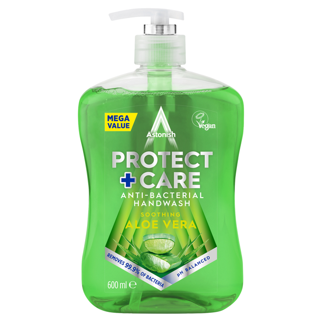 Astonish Protect + Care Anti-Bacterial Handwash with Aloe Vera for Moisturizing Cleaning, 600ml Bottle