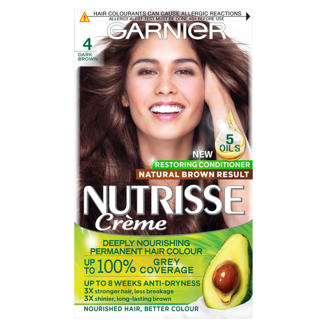 Garnier Hair Colourants Nutrisse 4 Dark Brown Permanent Hair Dye for Long-Lasting, Nourishing, and Vibrant Hair Color