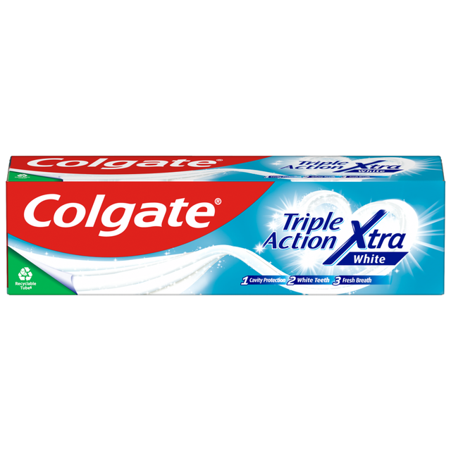 Colgate Triple Action Xtra White Toothpaste 75ml | Extra Whitening Toothpaste for Daily Brushing & Stain Removal