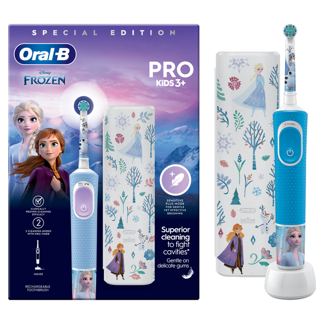 Oral-B Pro Kids Frozen Electric Toothbrush for Age 3+ with Travel Case, Rechargeable Battery-Powered Toothbrush