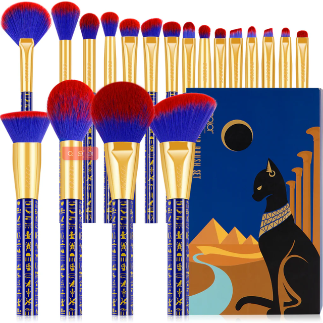 Docolor Makeup Brush Set: 19-Piece Egyptian Theme Collection for Professional Beauty Tools and Accessories