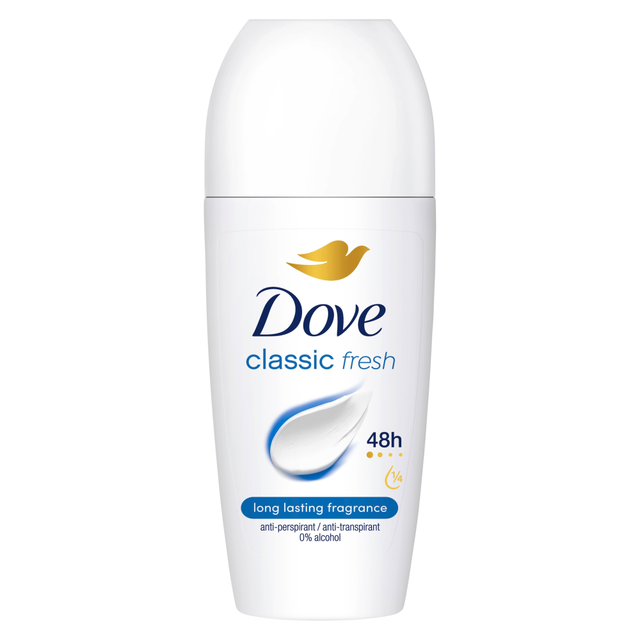 Dove Roll-On Antiperspirant Deodorant for women, 48h Dryness and Odor Protection, Classic Clean, 50ml