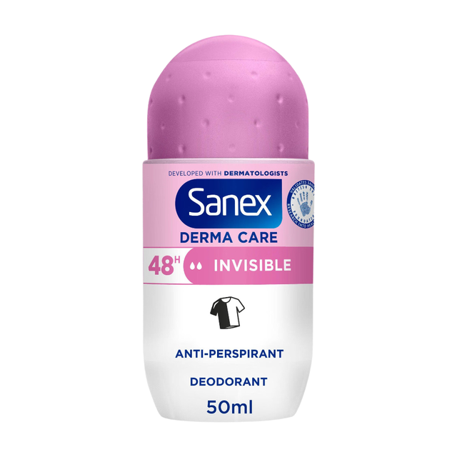 Sanex Derma Care Invisible Dry 48hr Roll On Deodorant 50ml for Sensitive Skin Hypoallergenic Protection