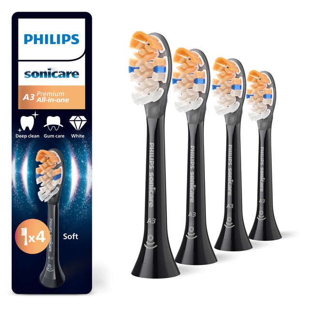 Philips Sonicare A3 Premium All-in-One Toothbrush Replacement Heads, 4-Pack (HX9094/88) for Optimal Dental Care
