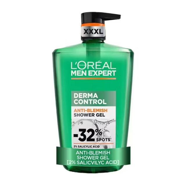 L'Oréal Paris Men Expert Derma Control Anti-Blemish Shower Gel 1L to Prevent Spots & Reduce Blemishes for Sensitive Skin