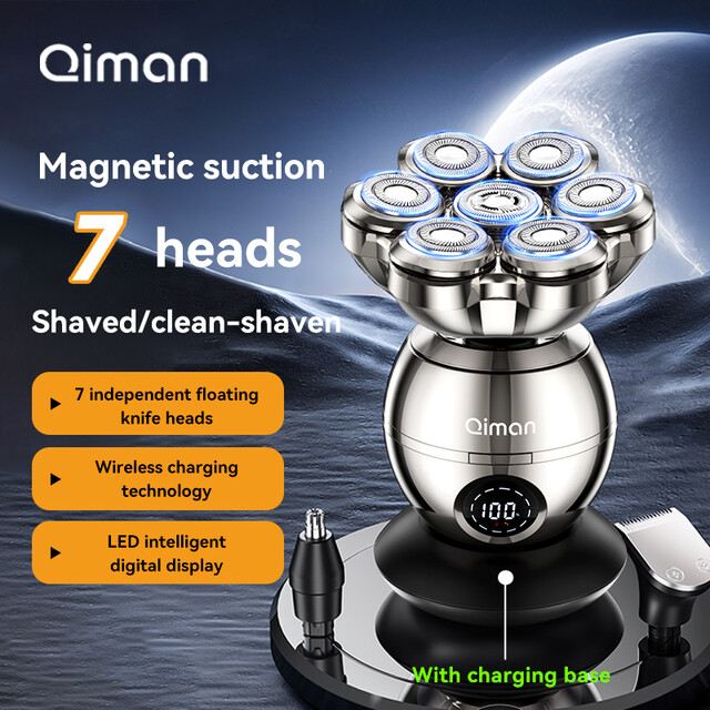 Qiman8009 Head Shavers for Bald Men: 7D Floating Wet & Dry Electric Razor for Bald Heads with LED Smart Display