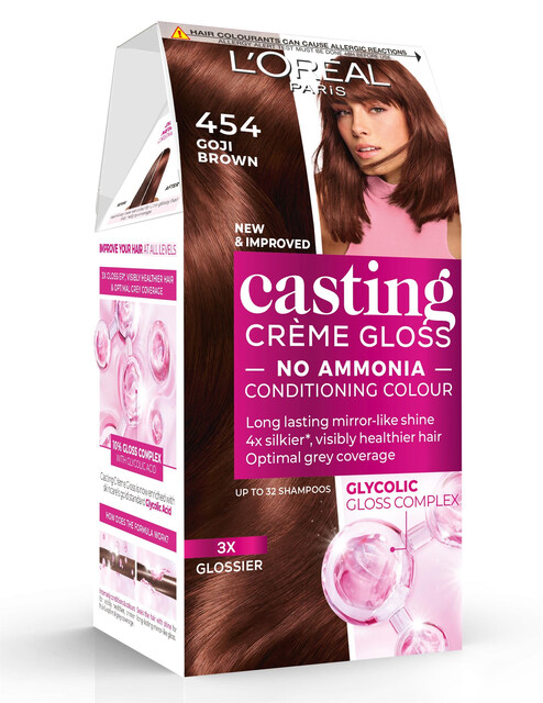L'Oréal Paris Casting Crème Gloss Semi Permanent Hair Colour in 454 Goji Brown, No Ammonia Glossing Shade Lasts 32 Washes