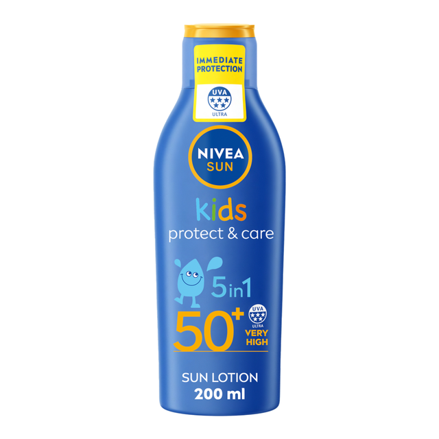 NIVEA Sun Care: Kids Protect & Care SPF50+ Sunscreen Lotion for Children, 200ml, Very High UVA/UVB Protection