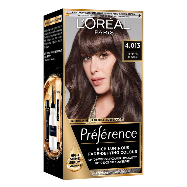L'Oréal Paris Hair Colour: Preference 4.013 Refined Brown, Rich Luminous Fade-Defying Permanent Colour, Recommended by 9/10 Women