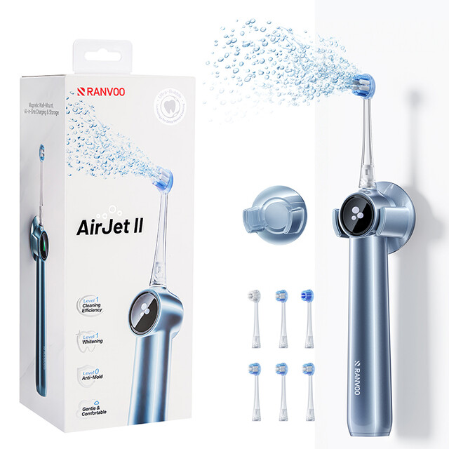 RANVOO Electric Toothbrush - AirJet II for Max Plaque & Tartar Removal, Whitening, 60-Day Battery, Magnetic Charging, Light Blue