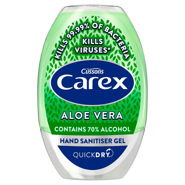 Carex Antibacterial Hand Sanitiser Gel with Aloe Vera, 50ml Travel Size for Soothing and Effective Hand Hygiene
