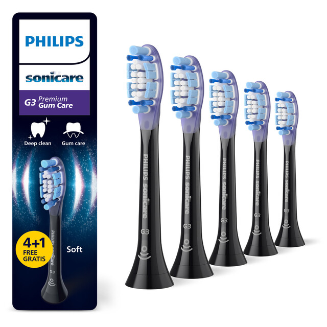 Philips Sonicare G3 Premium Gum Care Toothbrush Heads, 5-Pack, Black | Effectively Removes Plaque for Healthier Gums