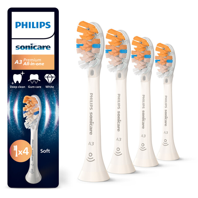 Philips Sonicare A3 Premium All-in-One Replacement Toothbrush Heads, 4-Pack for Optimal Dental Care, Model HX9094/87