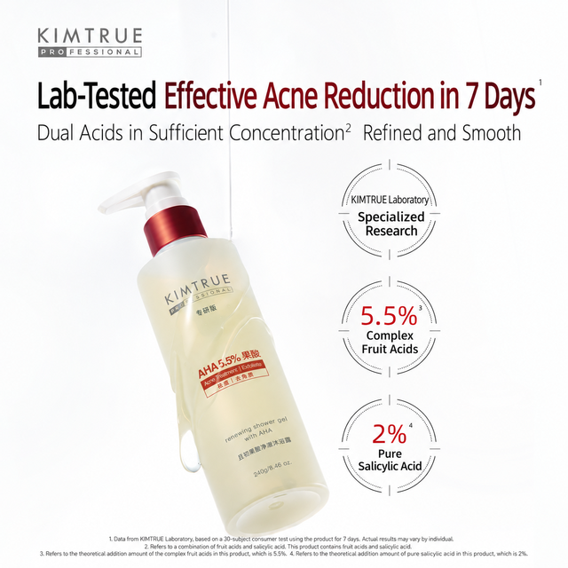 KIMTRUE Personal Care Shower Gel: Fruit Acid Clarifying & Acne Removal Body Wash for Smooth Skin (240g)