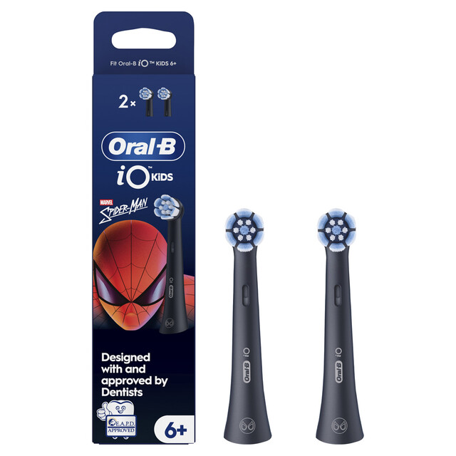 Oral-B iO Kids Electric Toothbrush Heads for Age 6+, Marvel Spiderman Design, Soft Bristles (Pack of