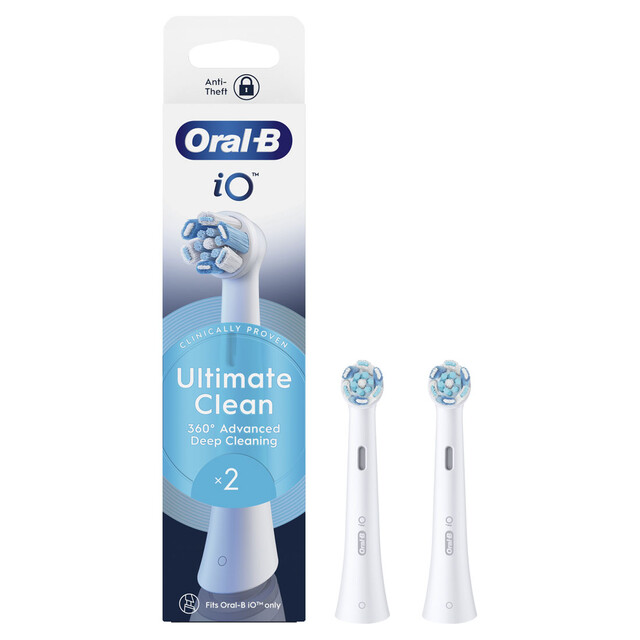 Oral-B iO Ultimate Clean Replacement Toothbrush Heads for Electric Brush, 2-Pack, White for Superior Dental Care