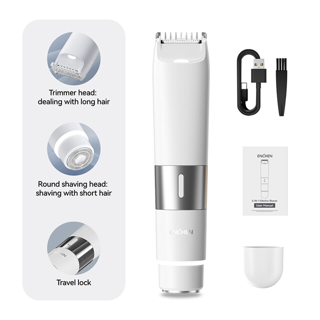 ENCHEN Male Electric Trimmer: A3 2-in-1 Dual Head Electric Shaver For Face & Body Grooming, 1pc, White
