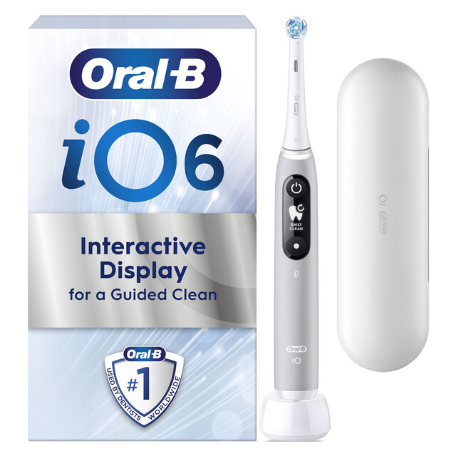 Oral-B iO6 Electric Toothbrush with AI Tracker & App, 5 Cleaning Modes, Travel Case, Interactive Display, Position Detection, Grey Opal